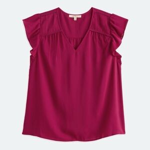 Red Flutter Sleeve Ruffled Blouse